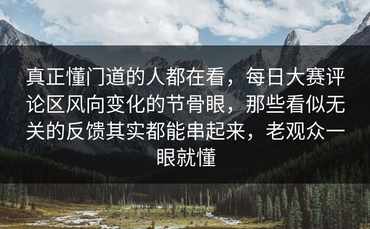 真正懂门道的人都在看，每日大赛评论区风向变化的节骨眼，那些看似无关的反馈其实都能串起来，老观众一眼就懂
