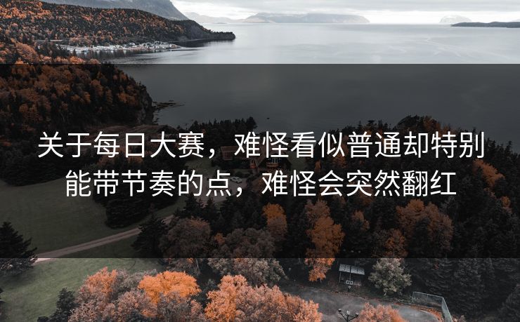 关于每日大赛,难怪看似普通却特别能带节奏的点,难怪会突然翻红 第1张 关于每日大赛,难怪看似普通却特别能带节奏的点,难怪会突然翻红 第1张